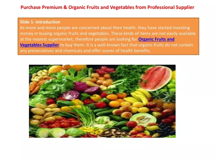 purchase premium organic fruits and vegetables from professional supplier
