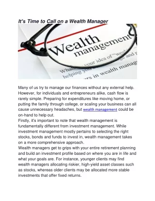 It’s Time to Call on a Wealth Manager