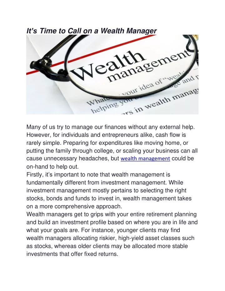 it s time to call on a wealth manager