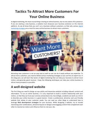 Tactics To Attract More Customers For Your Online Business