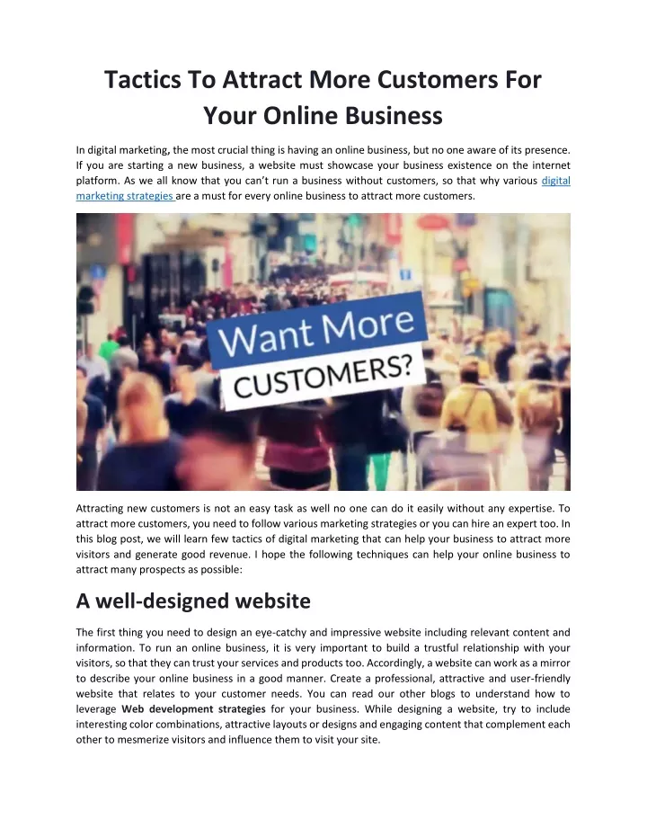 tactics to attract more customers for your online