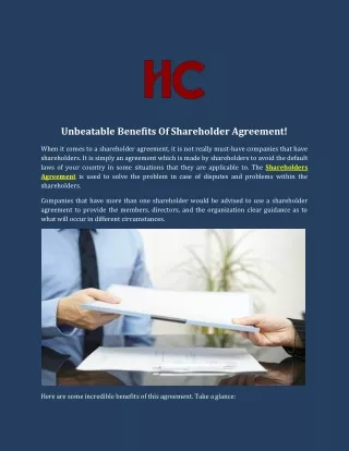 Unbeatable Benefits Of Shareholder Agreement!