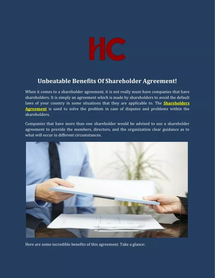 unbeatable benefits of shareholder agreement