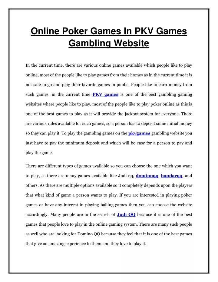 online poker games in pkv games gambling website