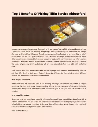 Top 5 Benefits Of Picking Tiffin Service Abbotsford