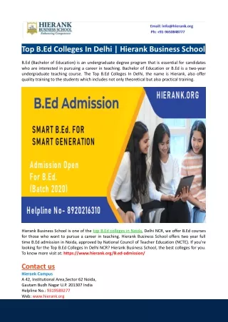 Top B.Ed Colleges In Delhi-Hierank Business School
