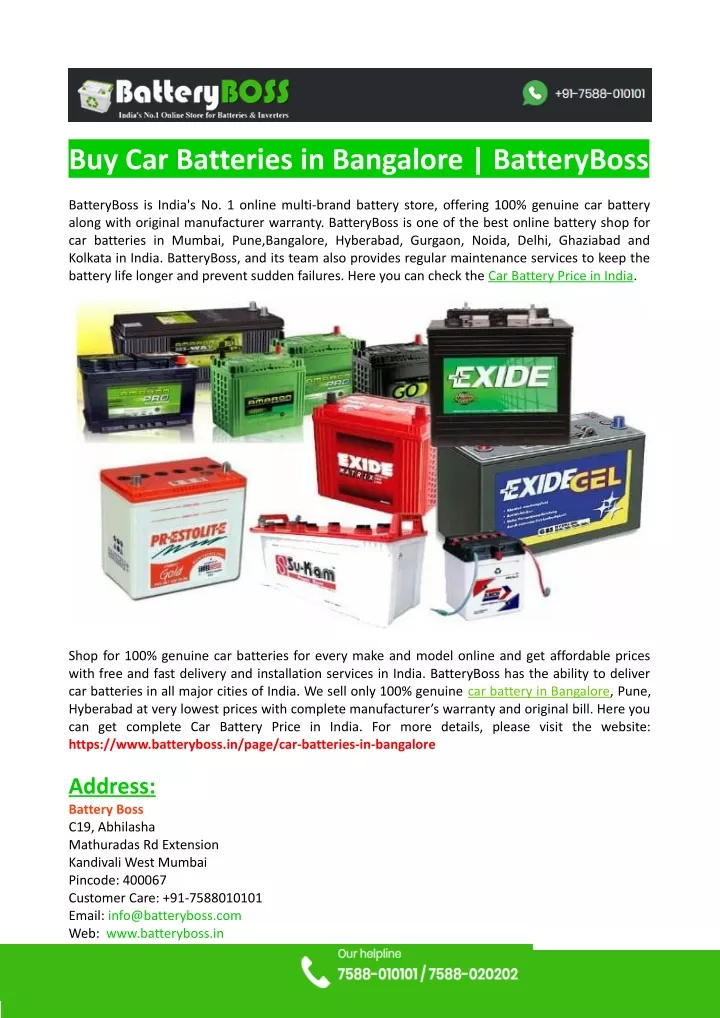buy car batteries in bangalore batteryboss