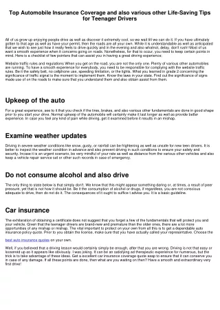 Top Auto Insurance Coverage and also various other Life-Saving Tips for Teenager Drivers