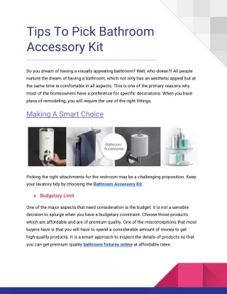 Tips To Pick Bathroom Accessory Kit
