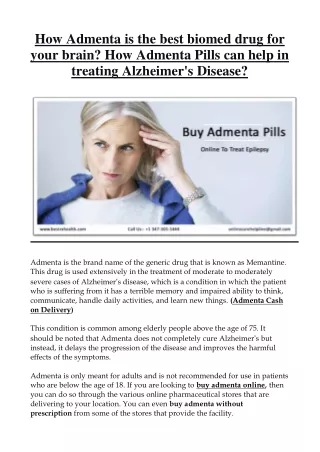 How Admenta is the best biomed drug for your brain? How Admenta Pills can help in treating Alzheimer's Disease?