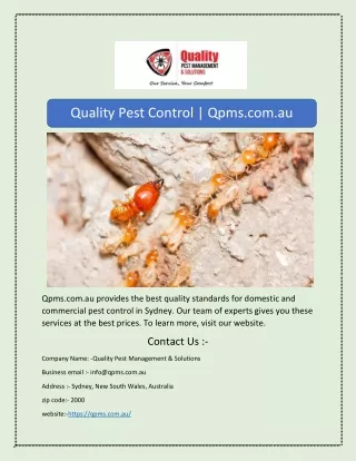 Quality Pest Control | Qpms.com.au