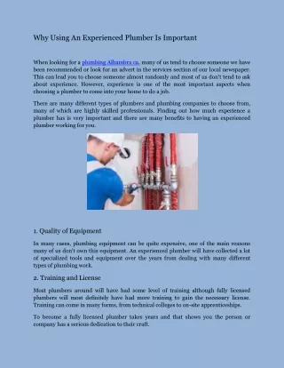 why using an experienced plumber is important