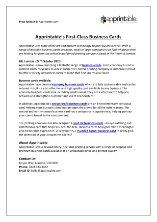 Apprintable’s First-Class Business Cards