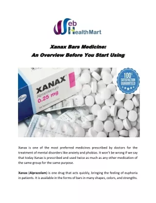 xanax Bars For Sale Online: A Prescribed Medicine at webhealthmart.com