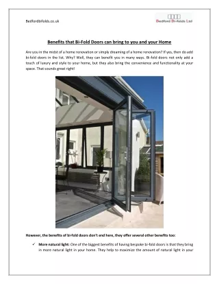 Benefits that Bi-Fold Doors can bring to you and your Home