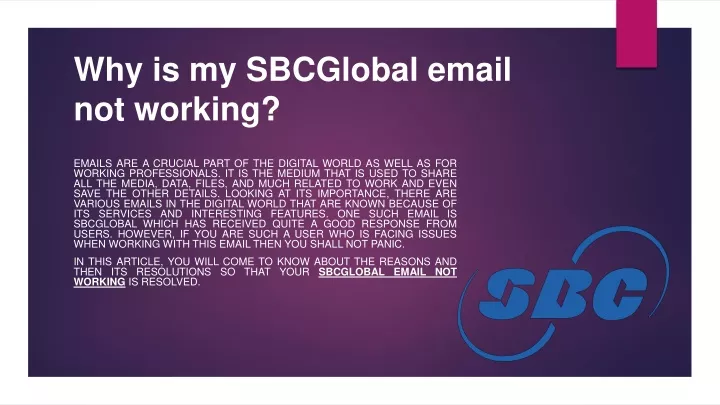 why is my sbcglobal email not working