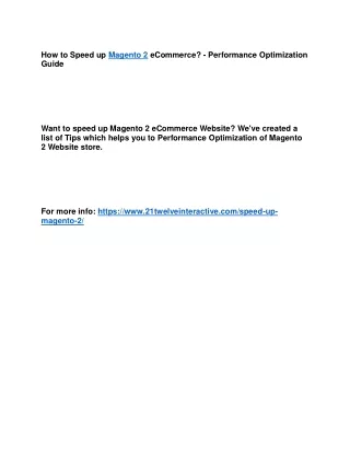 how to speed up magento 2 ecommerce performance