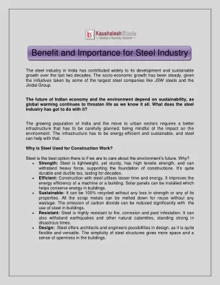 Benefit and Importance for Steel Industry
