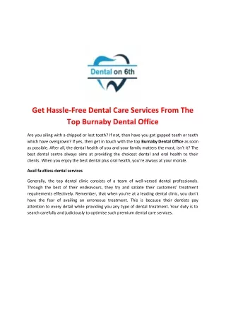 Get Hassle-Free Dental Care Services From The Top Burnaby Dental Office