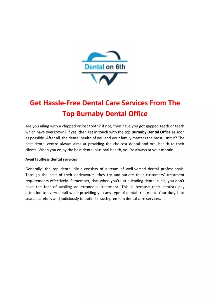 get hassle free dental care services from