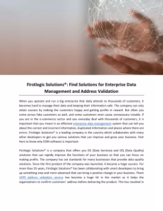 Firstlogic Solutions®: Find Solutions for Enterprise Data Management and Address Validation