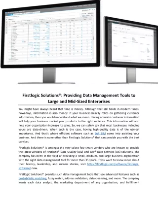 Firstlogic Solutions®: Providing Data Management Tools to Large and Mid-Sized Enterprises