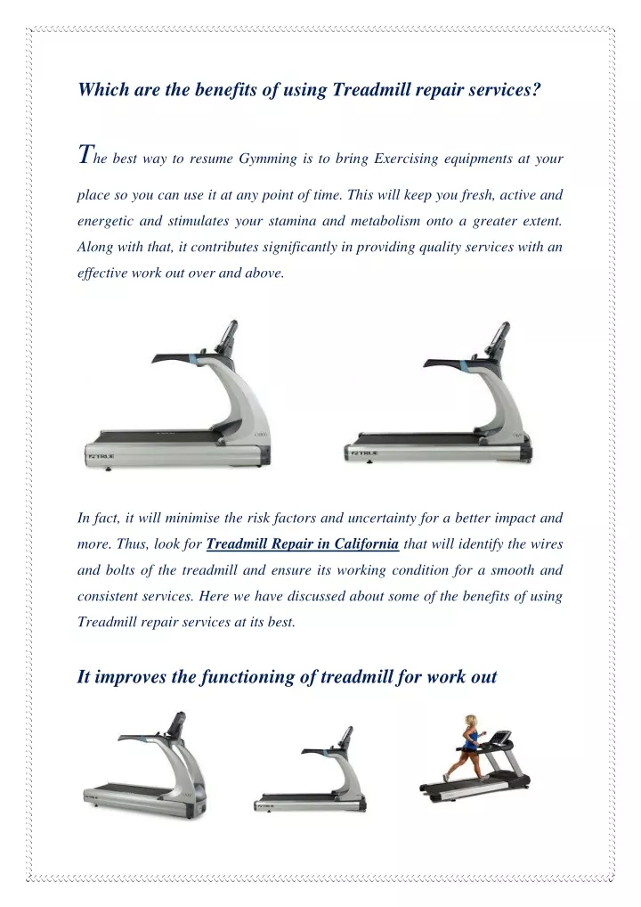 which are the benefits of using treadmill repair