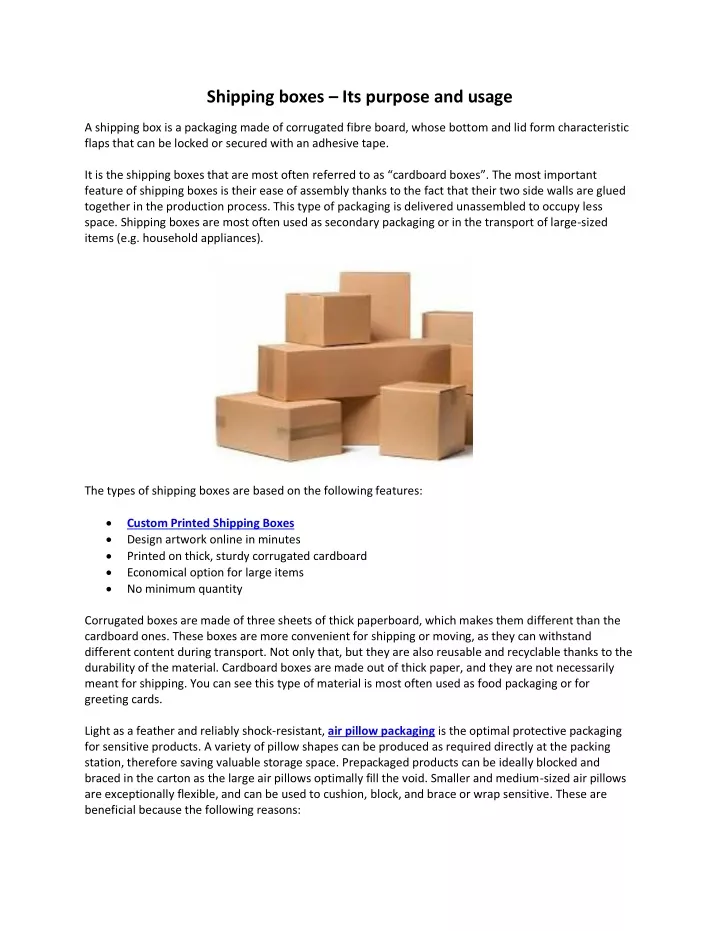 shipping boxes its purpose and usage