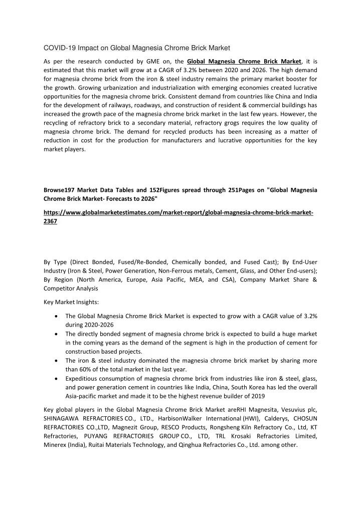 covid 19 impact on global magnesia chrome brick