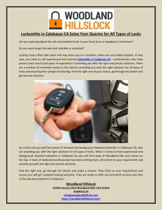 locksmiths in calabasas ca solve your queries