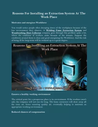 reasons for installing an extraction system