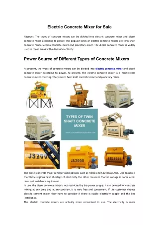 electric concrete mixer for sale