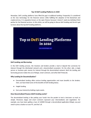 Top 10 Decentralized Finance (DeFi) Lending and Borrowing Platforms in 2020
