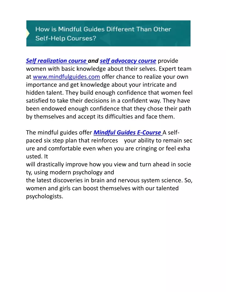 self realization course and self advocacy course