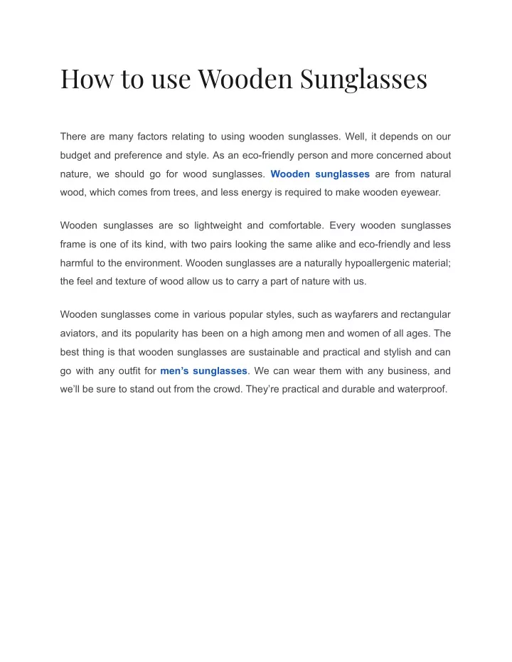 how to use wooden sunglasses