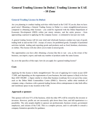 General Trading License In Dubai | Trading License in UAE - 10 Zone