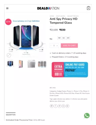 Buy Anti Spy Privacy HD Tempered Glass - Dealonation