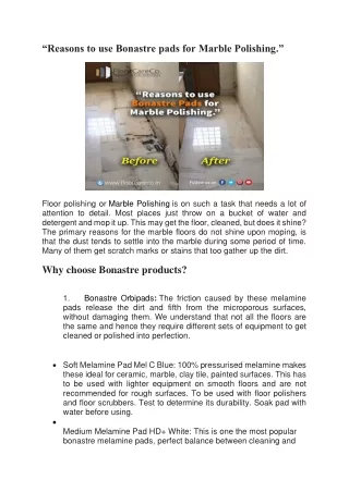 reasons to use bonastre pads for marble polishing