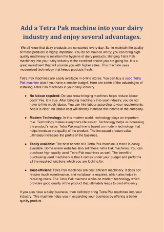 add a tetra pak machine into your dairy industry