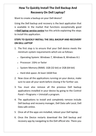 How To Quickly Install The Dell Backup And Recovery On Dell Laptop?