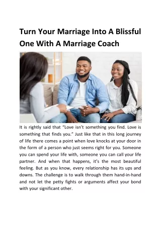 Turn Your Marriage Into A Blissful One With A Marriage Coach