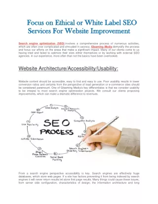 Focus on Ethical or White Label SEO Services For Website Improvement