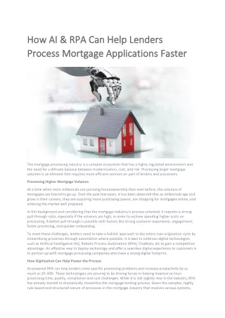 How AI & RPA Can Help Lenders Process Mortgage Applications Faster