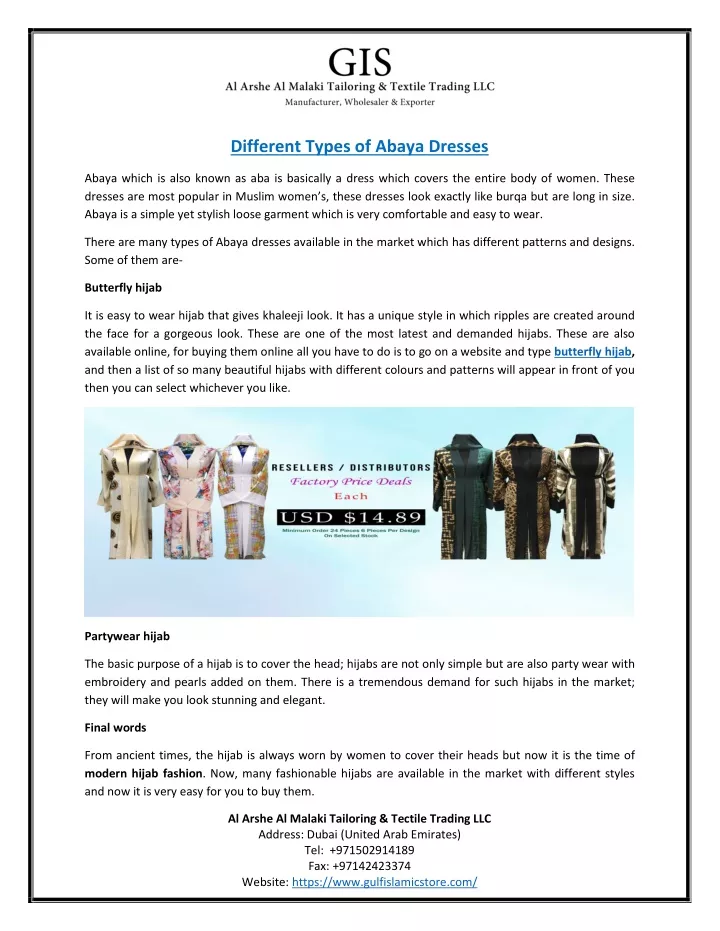 different types of abaya dresses