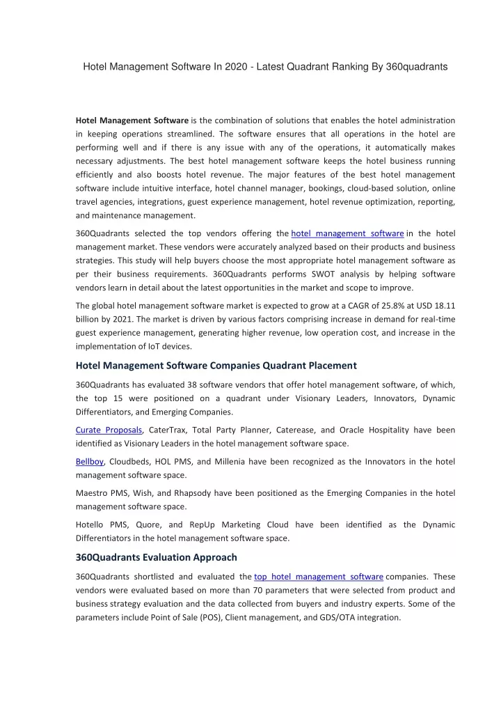 hotel management software in 2020 latest quadrant