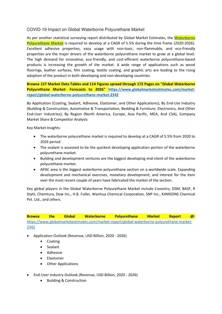 covid 19 impact on global waterborne polyurethane