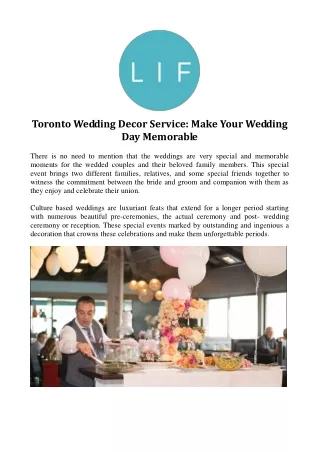 Toronto Wedding Decor Service - Make Your Wedding Day Memorable