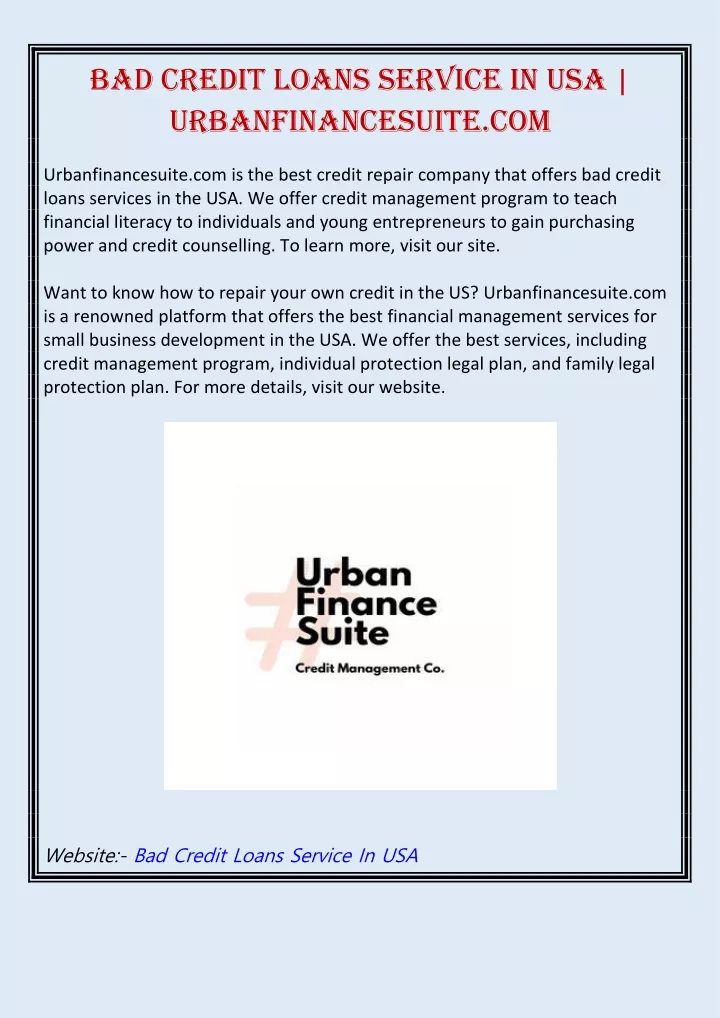 bad credit loans service in usa urbanfinancesuite