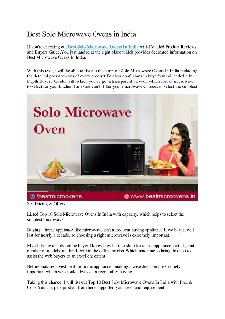 best solo microwave ovens in india