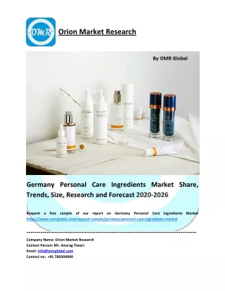 Germany Personal Care Ingredients Market Size, Share, Trends & Forecast 2020-2026